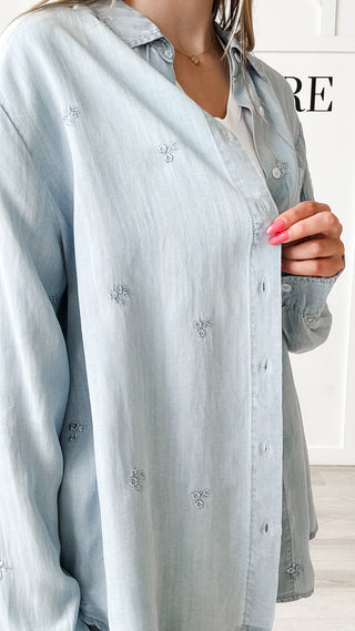 Nicole Flower Embroidered Chambray Shirt