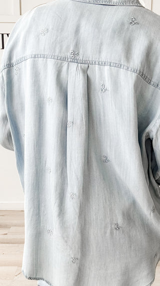 Nicole Flower Embroidered Chambray Shirt