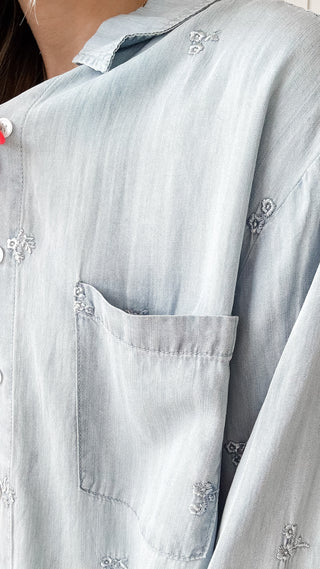 Nicole Flower Embroidered Chambray Shirt
