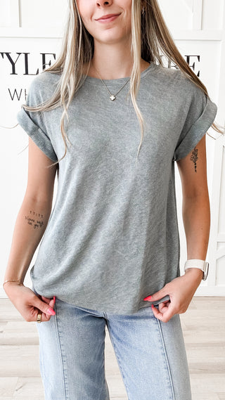 Angie Hacci Slub Cuff Sleeve Top