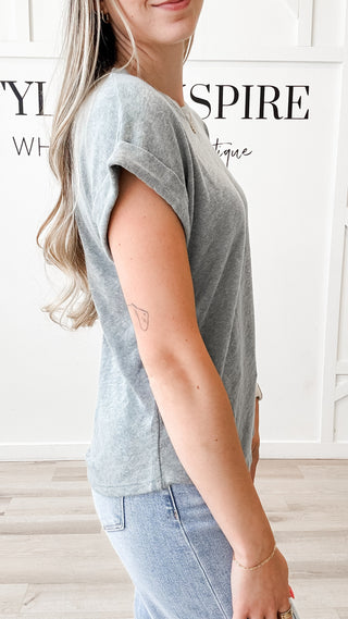 Angie Hacci Slub Cuff Sleeve Top