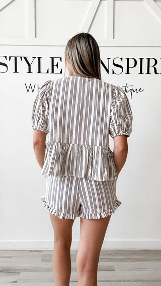 Irene Stripe Front Tie Ruffle Blouse