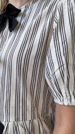 Irene Stripe Front Tie Ruffle Blouse