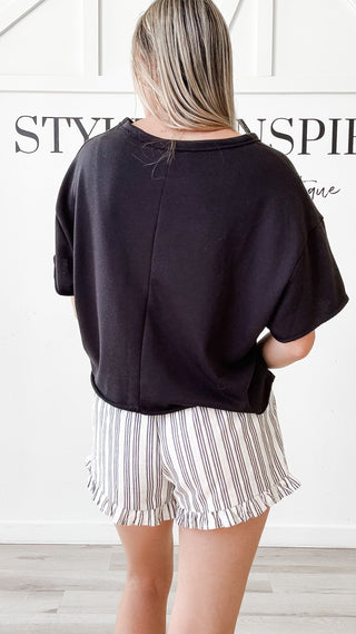 Kate Stripe Ruffle Trim Shorts