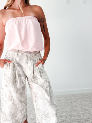 Woodland Print Pleated Crop Jeans