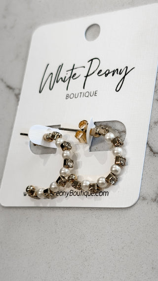 Pearl Crystal Hoops. *Final Sale*