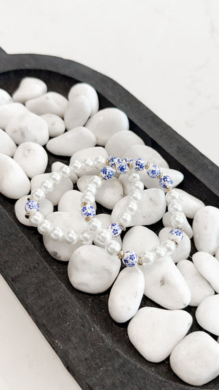 Blue Floral & Pearl Bracelets. *Final Sale*
