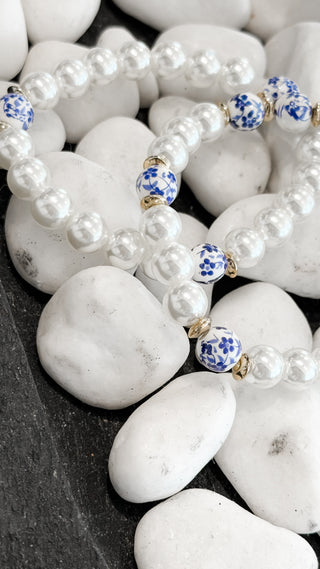 Blue Floral & Pearl Bracelets. *Final Sale*