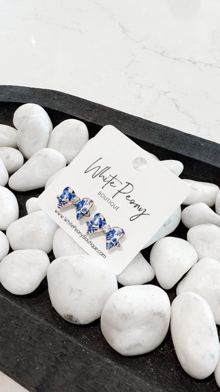 Blue Floral Bow Earrings. *Final Sale*