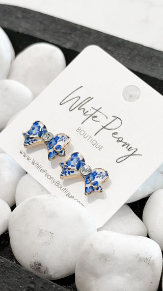 Blue Floral Bow Earrings. *Final Sale*