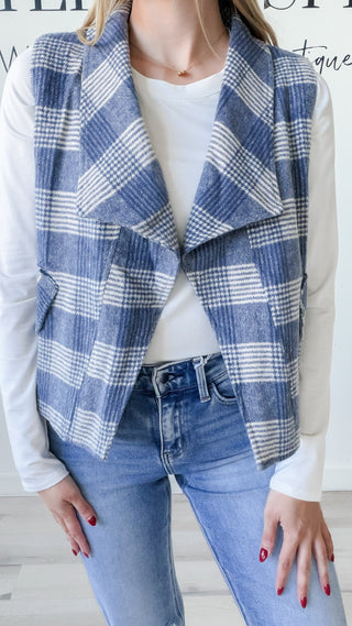 Mary Plaid Open Front Vest