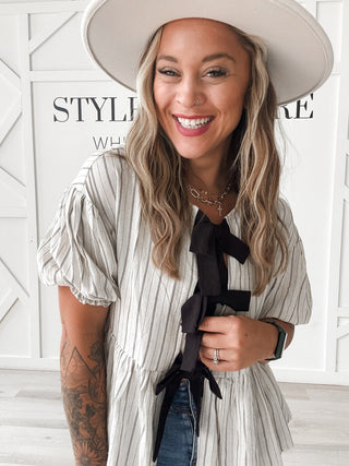 Lara Stripe Front Tie Blouse