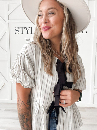 Lara Stripe Front Tie Blouse