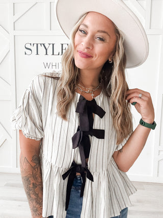 Lara Stripe Front Tie Blouse