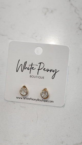 CZ Teardrop Stud Earrings