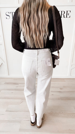 Vervet Stripe High Rise Barrel Jeans