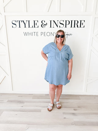 Ruth Belted Chambray Mini Shirt Dress