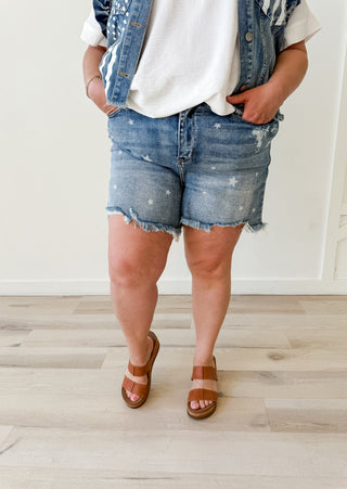Judy Blue HW Star Print Destroy Shorts