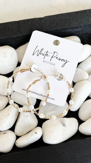 Pearl and Square Bead Hoop Earrings. *Final Sale*