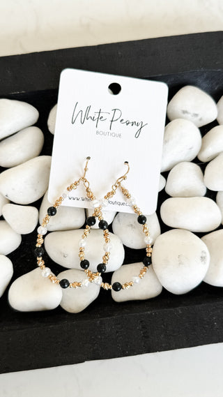 Mixed Stone and Pearl Open Teardrop Earrings