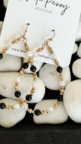 Mixed Stone and Pearl Open Teardrop Earrings