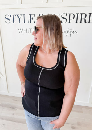 Aggie Contrast Line Stitch Sweater Tank