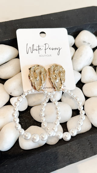 Statement Drop Pearl Hoop Earrings. *Final Sale*