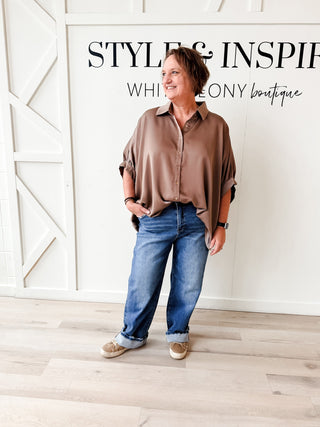 Melody Button Down Satin Swing Top *FINAL SALE*