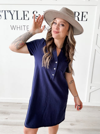 Penelope Short Sleeve Henley Mini Dress