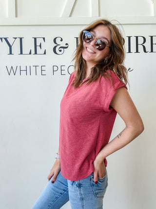Angie Hacci Slub Cuff Sleeve Top
