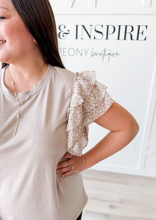 Kara Leopard Ruffle Sleeve Top