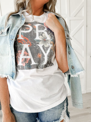 Distressed Floral Pray Graphic Tee