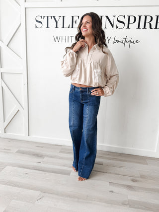 Avery Stripe Pocket Crop Top