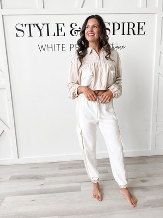 Jessie Stripe Pocket  Cotton Terry Pants