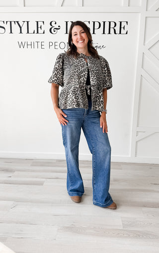 Geri Tie Front Leopard Blouse