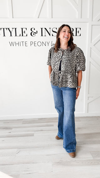 Geri Tie Front Leopard Blouse