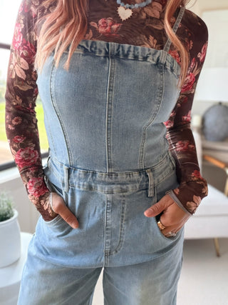 Remi Spaghetti Strap Denim Jumpsuit