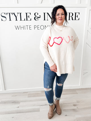 Love Yarn Applique Tunic Sweater