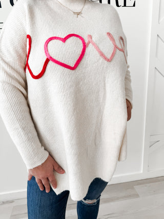 Love Yarn Applique Tunic Sweater