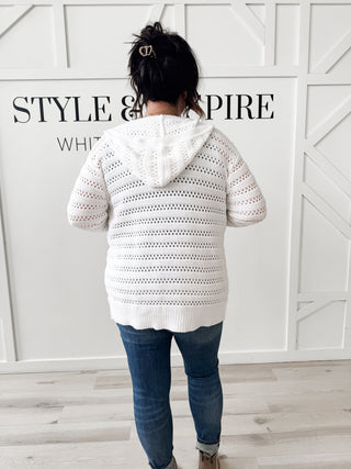 Alora Crochet Long Line Hooded Cardigan