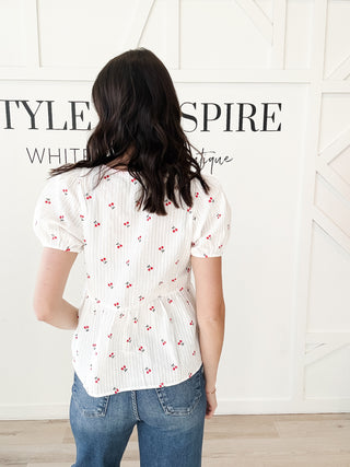 Sasha Cherry Peplum Keyhole Top
