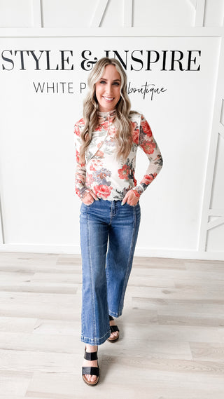 Tabitha Mesh Exposed Seam Floral Top