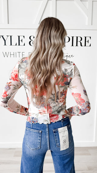 Tabitha Mesh Exposed Seam Floral Top