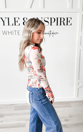 Tabitha Mesh Exposed Seam Floral Top