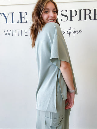 Elise Crew Neck Side Slit Top