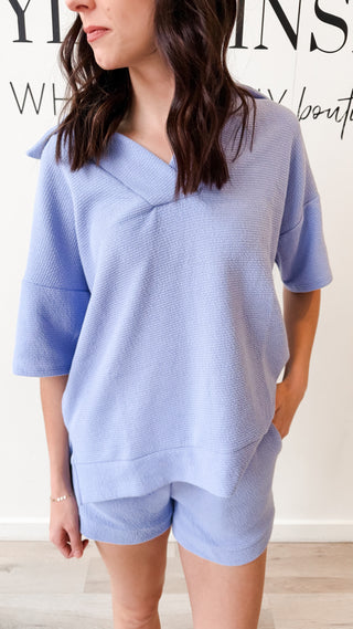 Arlys Split Neck Short Sleeve Top