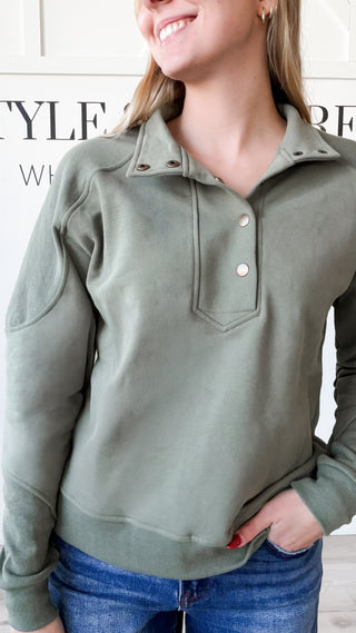 Raegan Mock Neck Half Snap Sweatshirt
