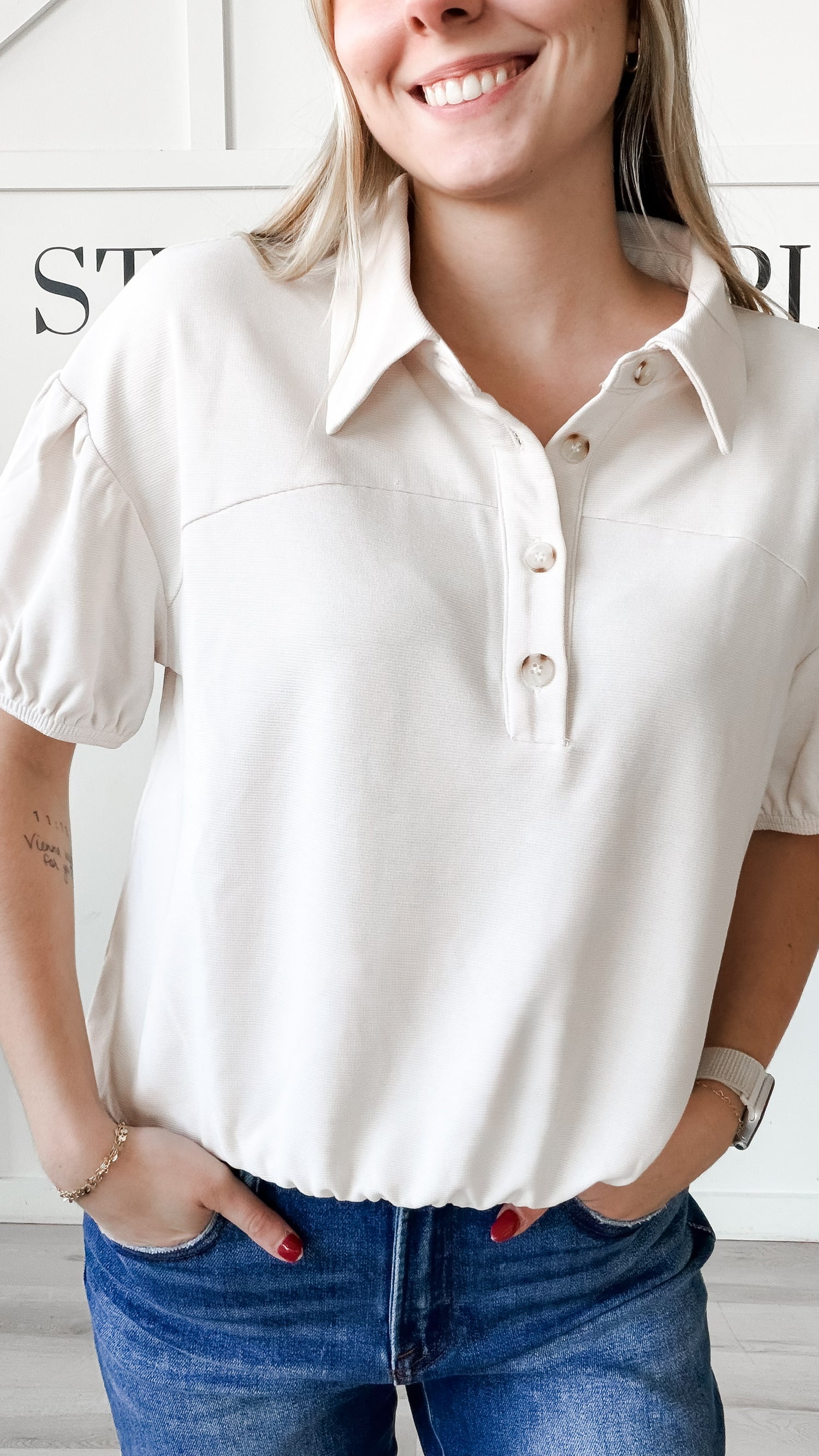 Natalie Half Sleeve Elastic Hem Top