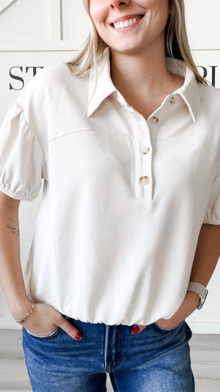 Natalie Half Sleeve Elastic Hem Top