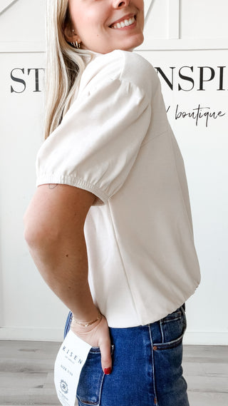 Natalie Half Sleeve Elastic Hem Top